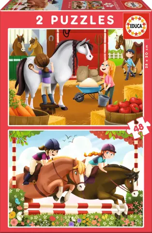 Imagen PUZZLES CUIDANDO CABALLOS 2X48 PZAS. EDUCA