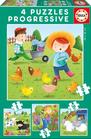 Imagen SET 4 PUZZLES ANIMALES GRANJAS PROGRESIVOS 6, 9, 12 Y 16 PZAS