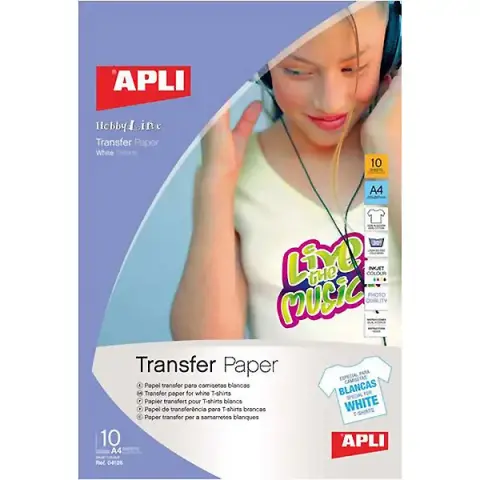 Imagen PAPEL A4 TRANSFER CAMISETAS BLANCAS 10HOJAS. APLI