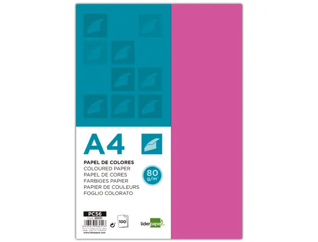 Imagen PAPEL A4 80GR. FUCSIA 100H. LIDERPAPEL