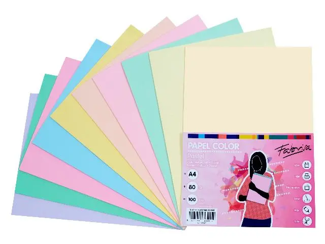 Imagen PAPEL A4 80G. COLORES PASTEL 100 HOJAS