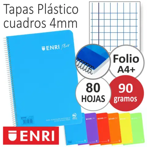 Imagen CUADERNO F 4MM PP COLORES PASTEL  80H. 90 GR. ENRI