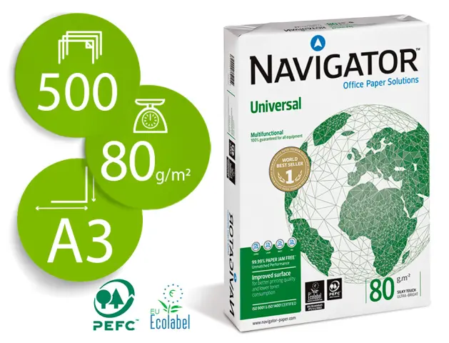 Imagen PAPEL A3 80GR. NAVIGATOR. PAQUETE 500 HOJAS