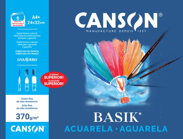 Imagen PACK 6 HOJAS A4+ PAPEL ACUARELA GUARRO 370 GR