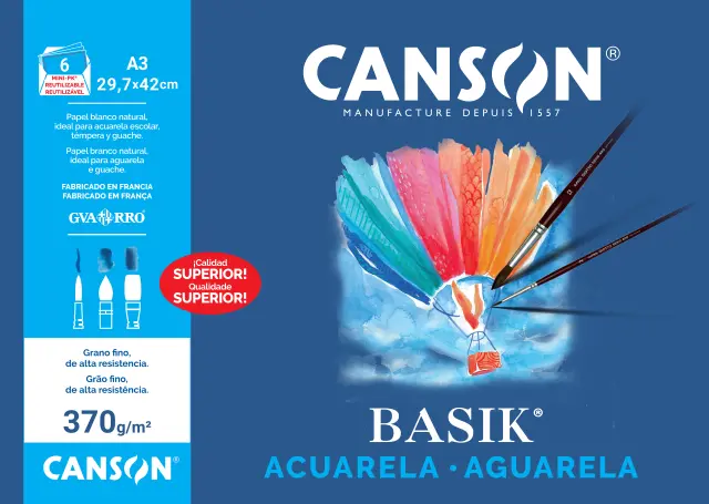 Imagen PACK 6 HOJAS A3 PAPEL ACUARELA GUARRO 370 GR