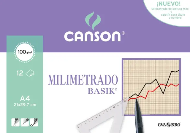 Imagen MINI PACK PAPEL A4 MILIMETRADO 12 HOJAS. CANSON