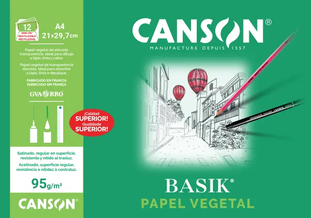 Imagen MINIPACK PAPEL VEGETAL A4 12 HOJAS CANSON