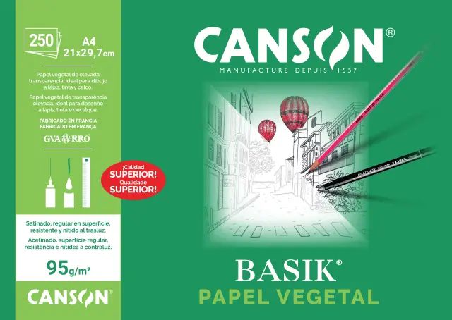 Imagen PAPEL VEGETAL A4 90/95 GRS. 250 HOJAS. CANSON