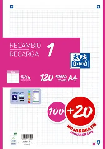 Imagen RECAMBIO A4 5MM 120H. 90GRS. FUCSIA. OXFORD