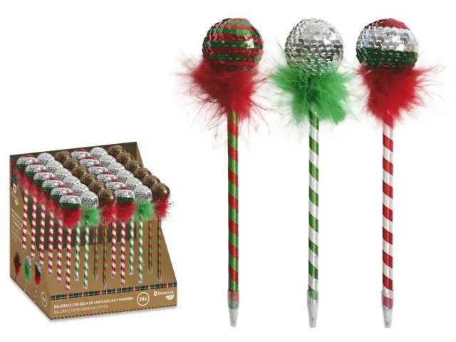 Imagen BOLGRAFO BOLA NAVIDAD LENTEJUELAS Y POMPOM. BISMARK