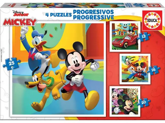 Imagen SET 4 PUZZLES MICKEY & FRIENDS PROGRESIVOS 12, 16, 20 Y 25 PZAS. 