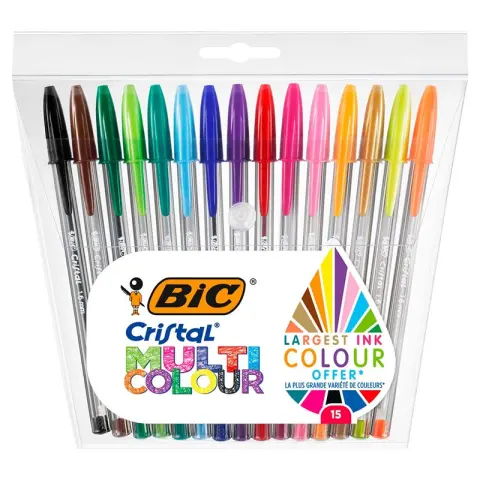 Imagen SET 15 BOLIGRAFOS BIC CRISTAL MULTICOLOR