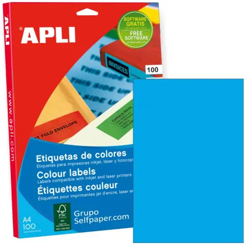 Imagen ETIQUETAS ADHESIVAS AZUL 210X297 C/100. APLI