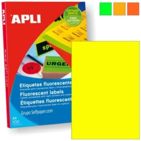 Imagen ETIQUETAS ADHESIVAS AMARILLA 210X297 C/100. APLI