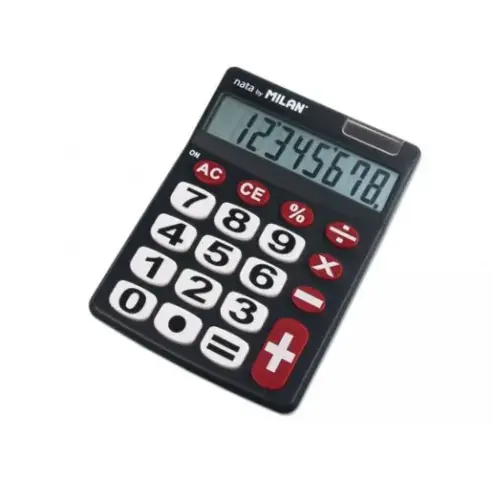 Imagen CALCULADORA NEGRA 8 DIGITOS TECLAS GRANDES. MILAN